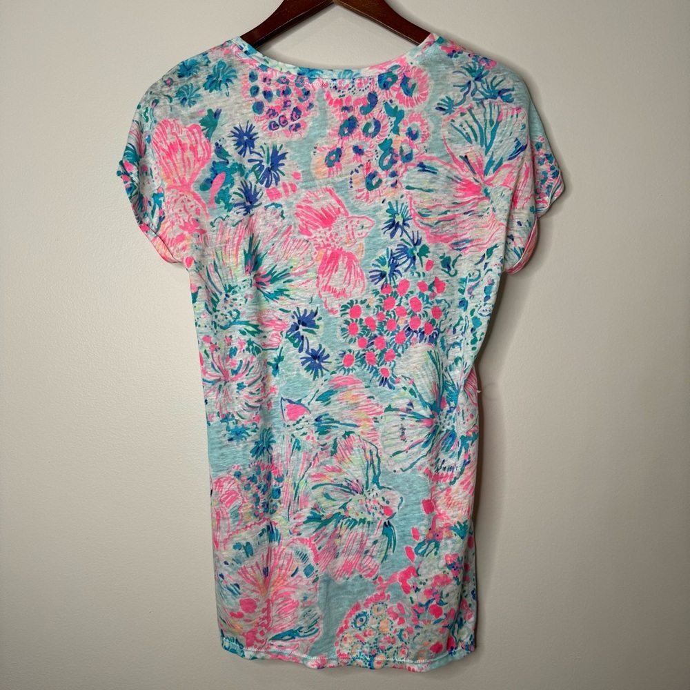 Lilly Pulitzer Inara 100% Linen Short Sleeve Top Floral Leaves Serene Blue Sz S - Picture 9 of 9
